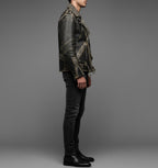 Men's Black Studded Leather Biker Jacket - Back