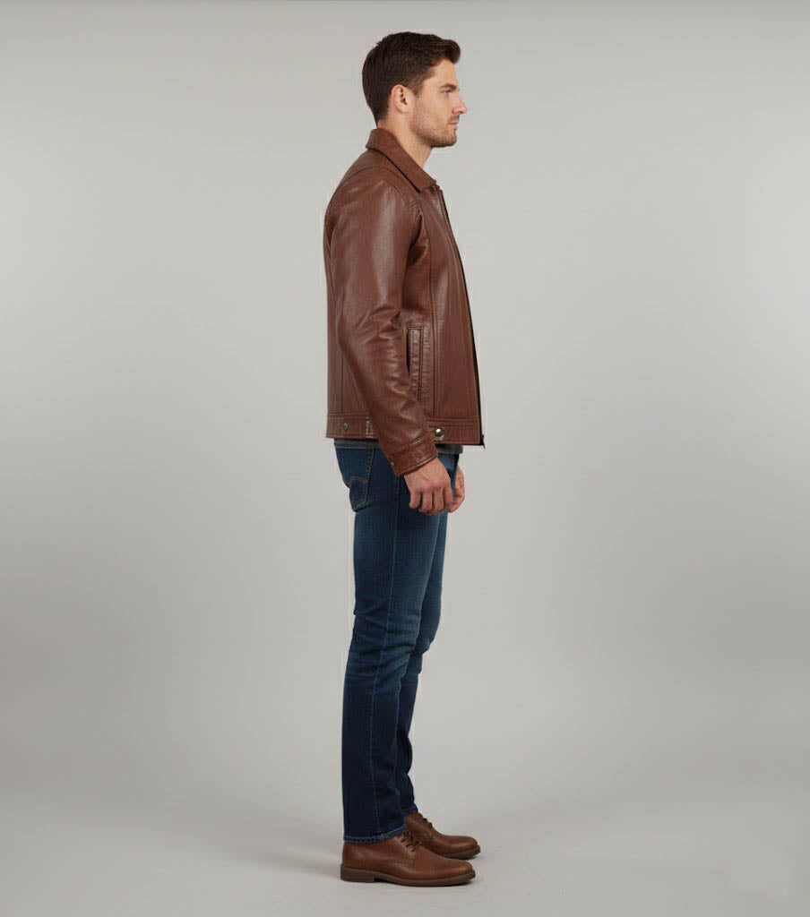 Men's Brown Vintage Leather Jacket - Back