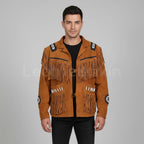 Brown Western Suede Leather Jacket - Front