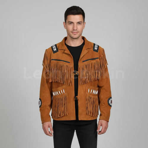 Brown Western Suede Leather Jacket - Front