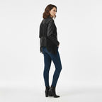 Women's Black Leather Tassel Western Jacket - Back