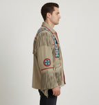 Men's Western Cowboy Suede Fringe Beaded Native Jacket - Back