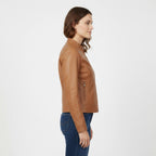Women's Tan Leather Jacket - Back