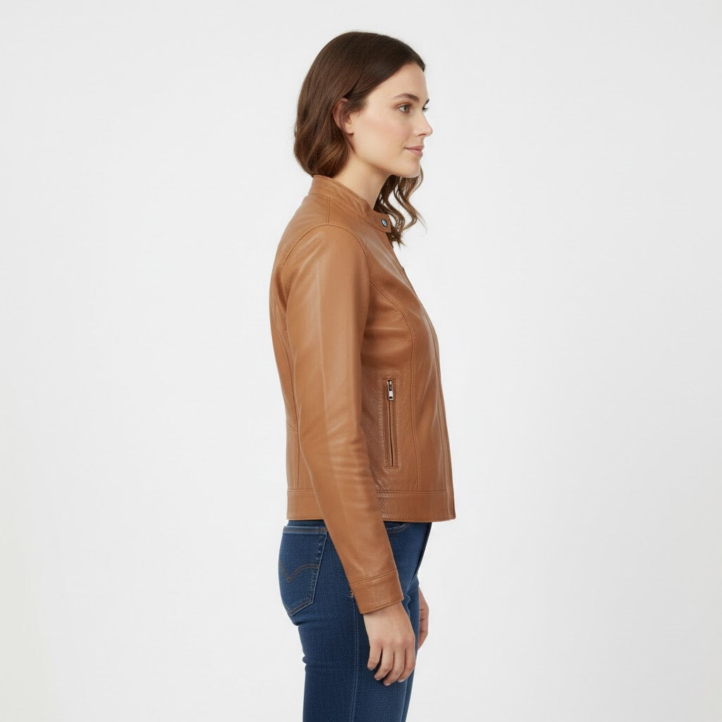 Women's Tan Leather Jacket - Back