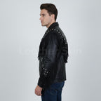 Men's Western Fringe Leather Jacket - Back