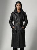 Women's Leather Long Coat - Front