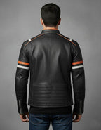Men's Cafe Racer Motorcycle Leather Jacket - Back