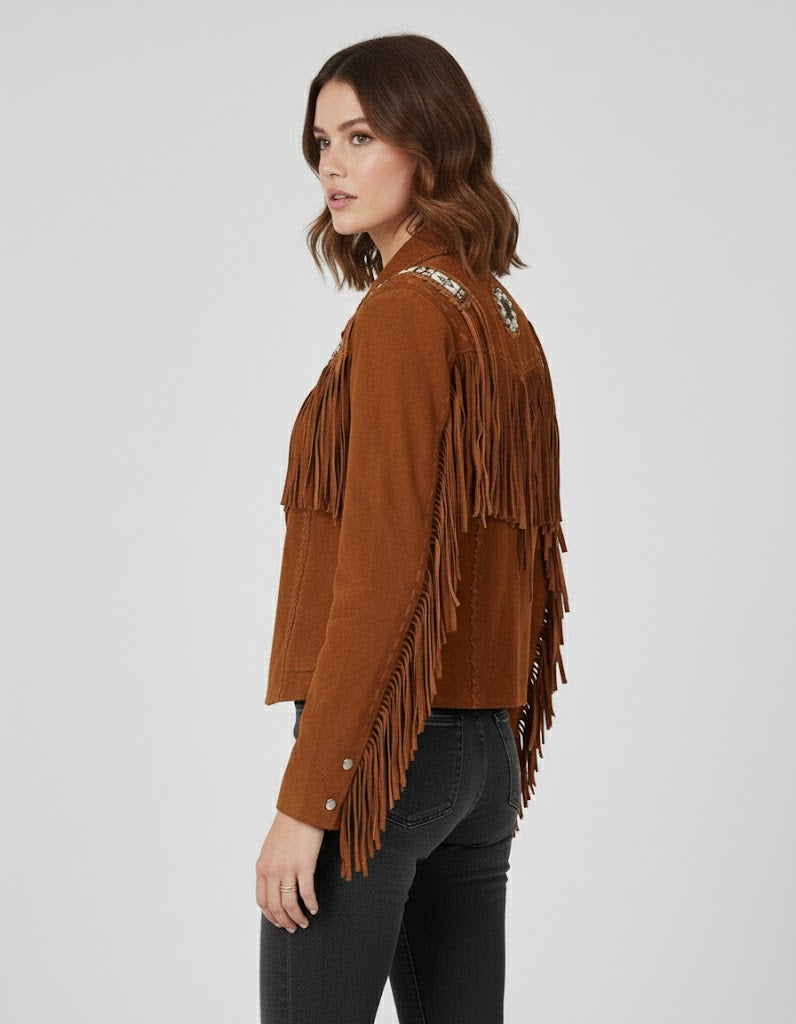 Western Fringe Suede Jacket - Back