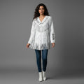 White Suede Fringe Western Jacket - Front