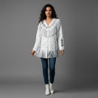 White Suede Fringe Western Jacket - Front