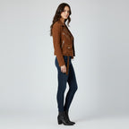 Women's Brown Suede Biker Jacket - Back