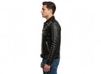 Men's Studded Black Leather Jacket - Back