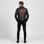 Men's Studded Lambskin Leather Biker Jacket - Back