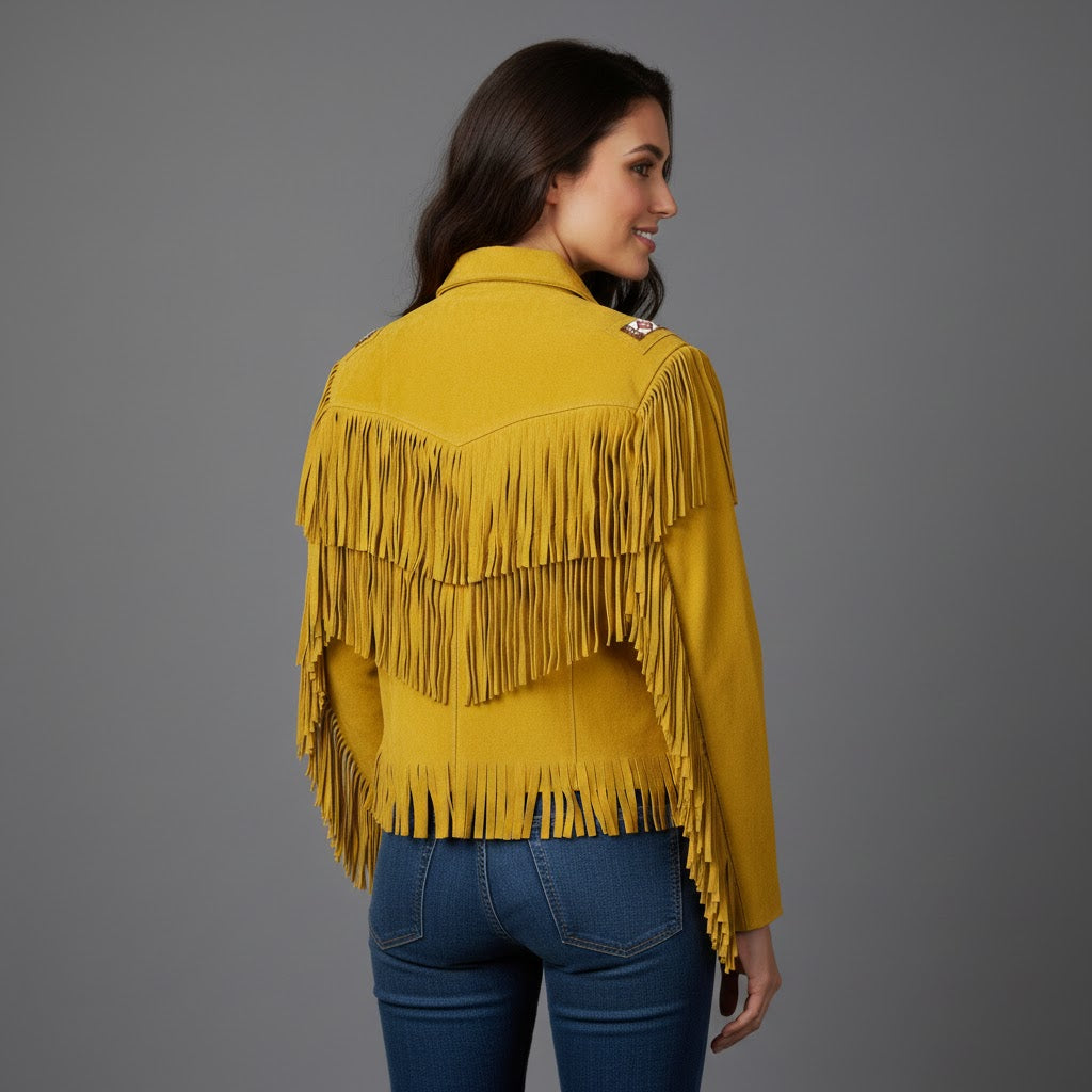 Women's Tassel Fringe Suede Jacket - Back