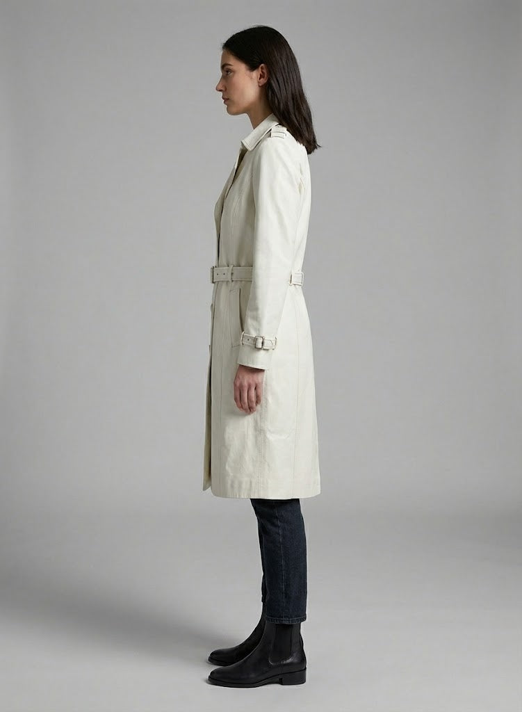 Women's Water-Resistant Long Cotton Trench Coat - Back