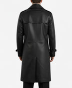 Men's Classic Genuine Leather Trench Coat - Left