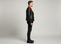 Men's Red and Black Studded Leather Jacket - Front