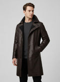 Men's Coffee Brown Leather Trench Coat - Front