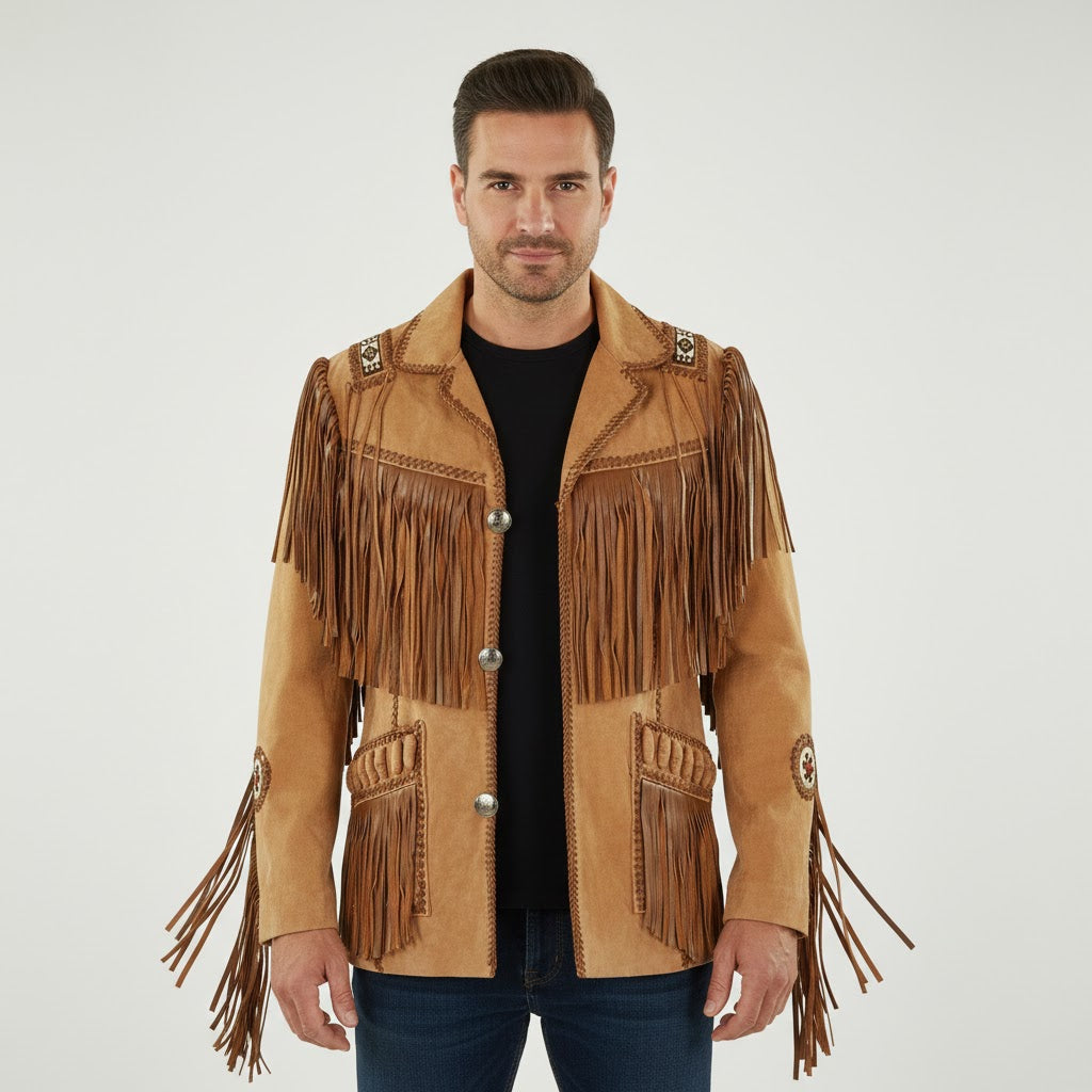 Men's Traditional Cowboy Western Leather Jacket - Front