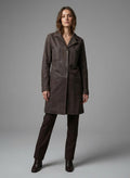 Women's Distressed Brown Leather Trench Coat - Front