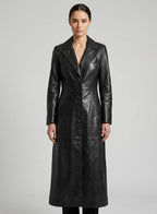 Handmade Sheepskin Leather Trench Coat - Front