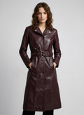 Women's Brown Leather Trench Coat - Front