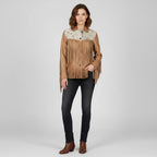 Women's Brown Suede Fringe Western Jacket - Front