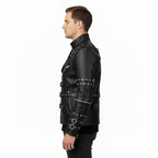Men's Black Leather Biker Jacket Premium - Back