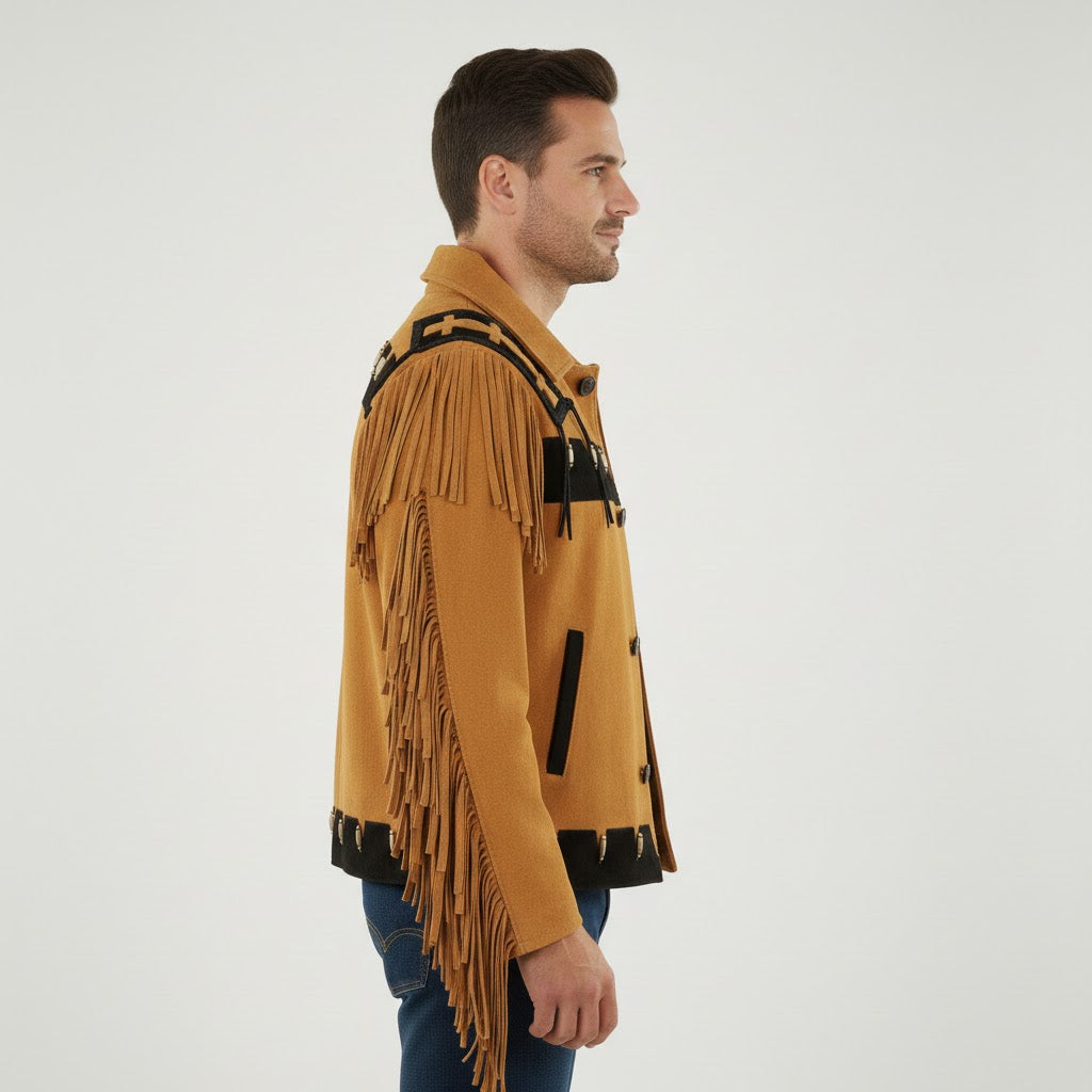 Men's Brown Fringed Suede Cowboy Jacket - Back