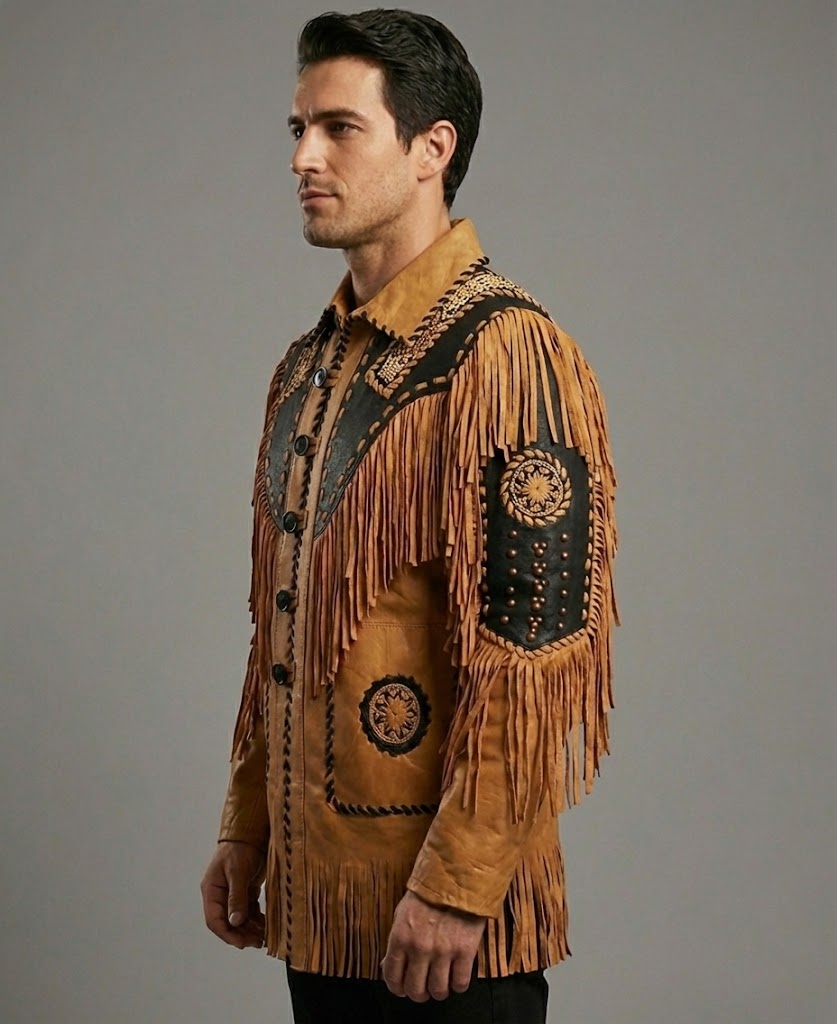 Men's Classic Cowboy Western Leather Jacket - Back
