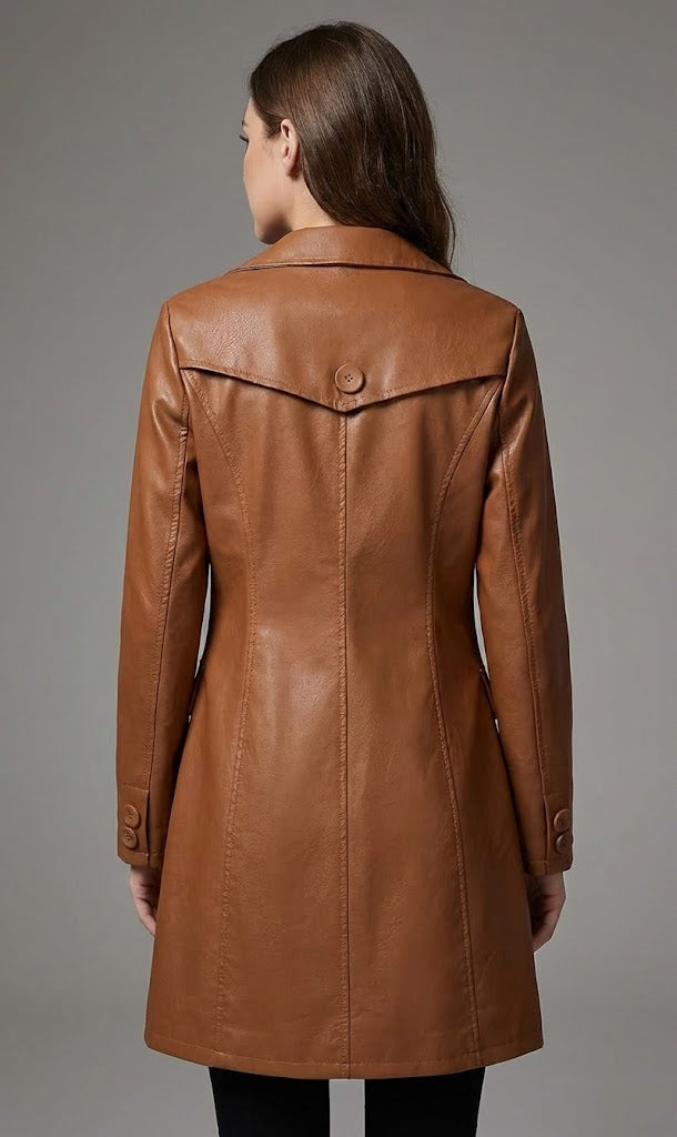 Women's Lambskin Leather Duster Coat - Back