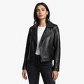 Women's Black Leather Jacket - Front