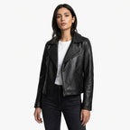 Women's Black Leather Jacket - Front
