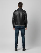 Men's Black Studded Leather Jacket - Left