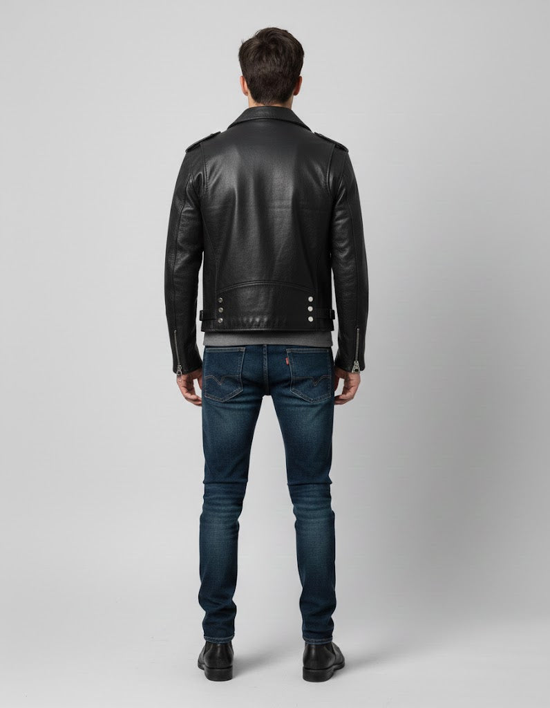 Men's Black Studded Leather Jacket - Left