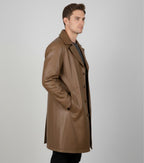 Men's Brown Leather Car Coat - Back