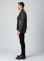 Men's Studded Punk Biker Leather Jacket - Back