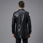 Men's Classic Real Leather Trench Coat - Back