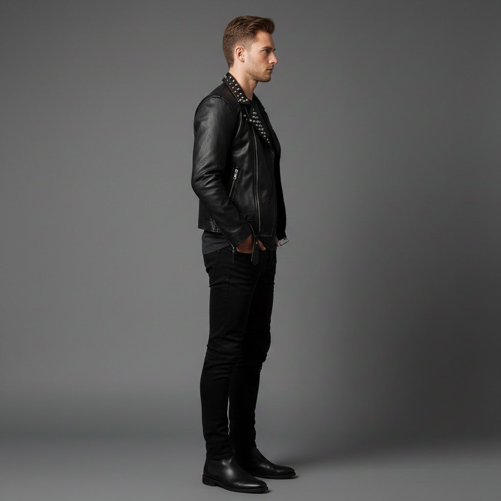 Men's Studded Black Leather Jacket Edition 2 - Back