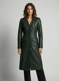 Green Long Leather Coat for Women - Front