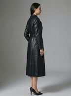Long Black Leather Trench Coat - Back