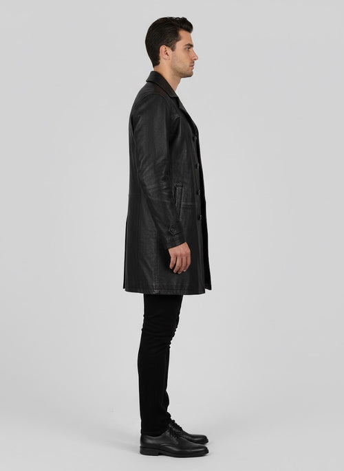 Black Leather Coat for Men - Back