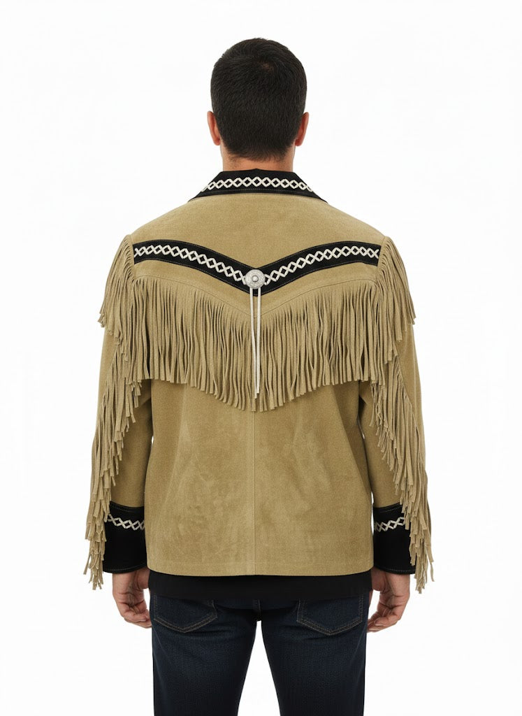 Men's Traditional Native American Classic Suede Leather Jacket - Left