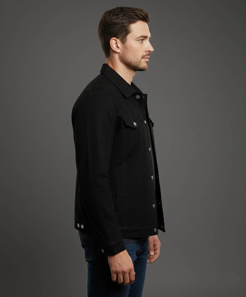 Men's Black Cafe Racer Suede Jacket - Back