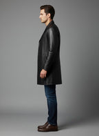 Men's Cowhide Black Long Leather Coat - Back