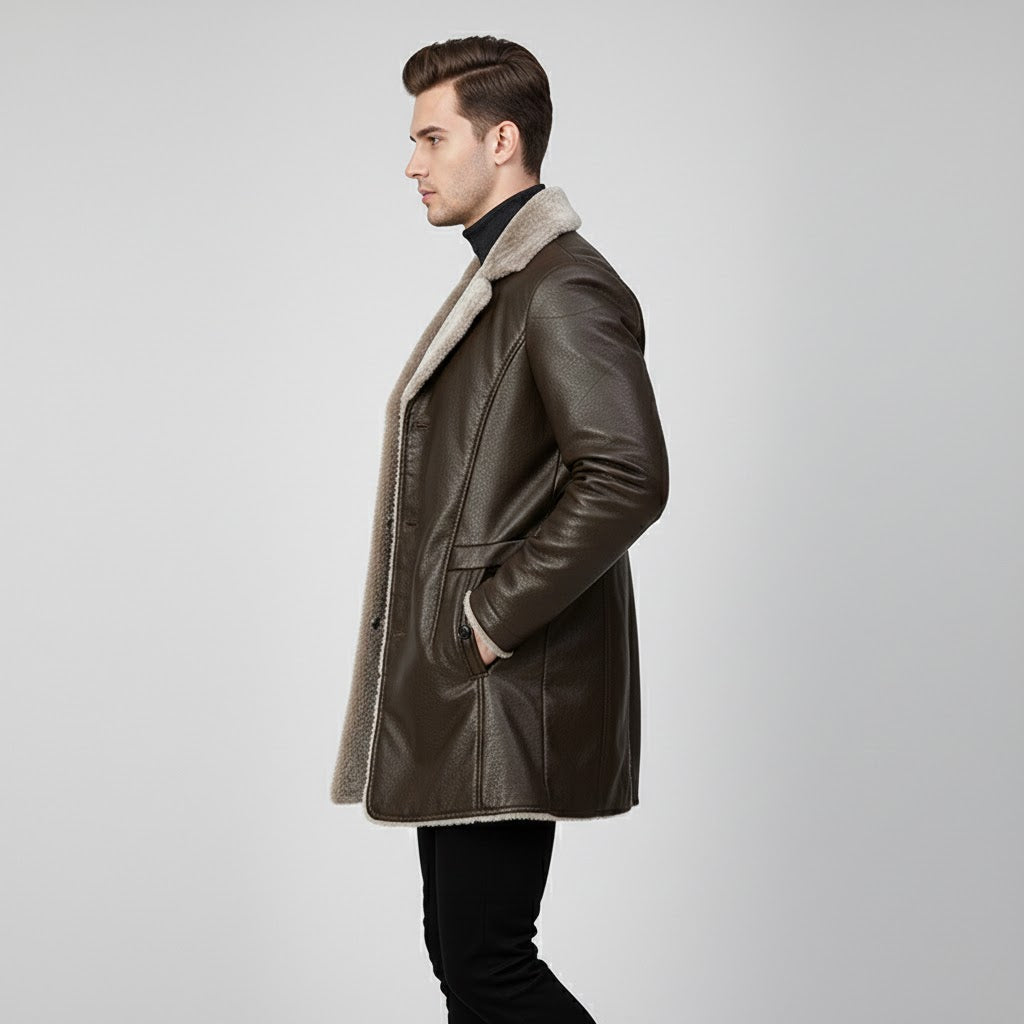 Men's PU Leather Long Jacket - Back