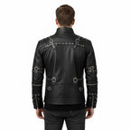 Men's Black Leather Biker Jacket Premium - Left