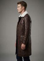 Men's Brown Washed Wax Leather Trench Coat - Back