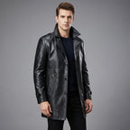 Men's Classic Real Leather Trench Coat - Front