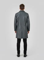 Charlton Grey Leather Single Breasted Coat - Back